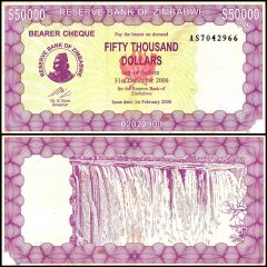 Zimbabwe 50,000 Dollars Bearer Cheque, 2006, P-30, Damaged