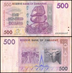 Zimbabwe 500 Dollars Banknote, 2007, P-70, Used