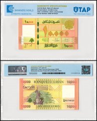 Lebanon 10,000 Livres Banknote, 2014, P92b, UNC, TAP 60-70 Authenticated