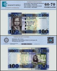 South Sudan 100 Pounds Banknote, 2015, P-15a, UNC, TAP 60-70 Authenticated