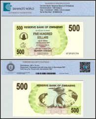 Zimbabwe 500 Dollars Bearer Cheque, 2006, P-43, UNC, TAP Authenticated