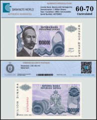 Bosnia & Herzegovina 1 Million Dinara Banknote, 1993, P-155, UNC, TAP 60-70 Authenticated