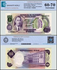 Philippines 100 Piso Banknote, 1970 ND, P-157b, UNC, TAP 60-70 Authenticated