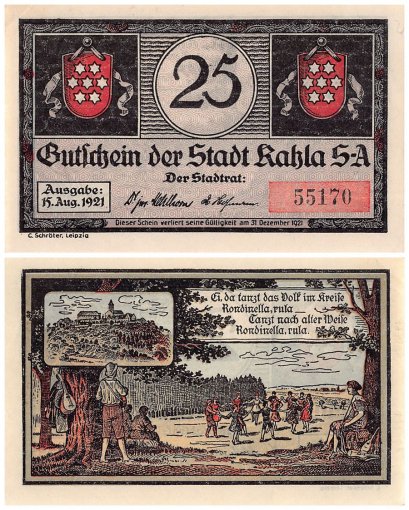 Kahla 25-50 Pfennig 2 Pieces Notgeld Set, 1921, Mehl # 668.3a, UNC
