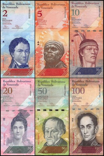 Venezuela 2-100,000 Bolivar Fuerte & 2-500 Soberano 21 Pieces Banknote Set, 2007-2018, P-88-108, Used