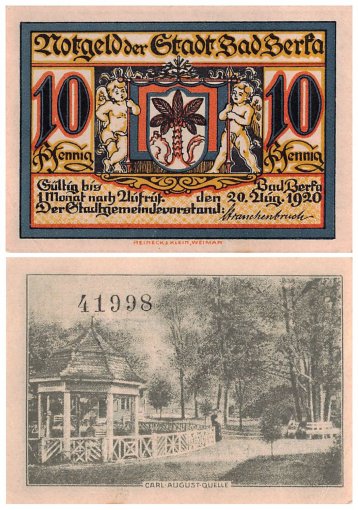 Berka - Bad 10-50 Pfennig 2 Pieces Notgeld Banknote Set, 1920, Mehl #79, UNC