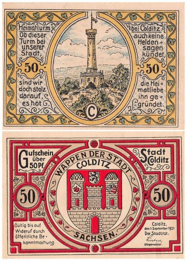 Colditz 50 Pfennig 6 Pieces Notgeld Banknote Set, 1921, Mehl #239, UNC