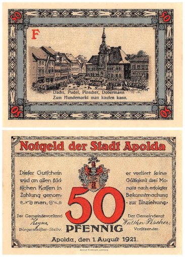Apolda 50 Pfennig 6 Pieces Notgeld Set, 1921, Mehl #36.3a, UNC