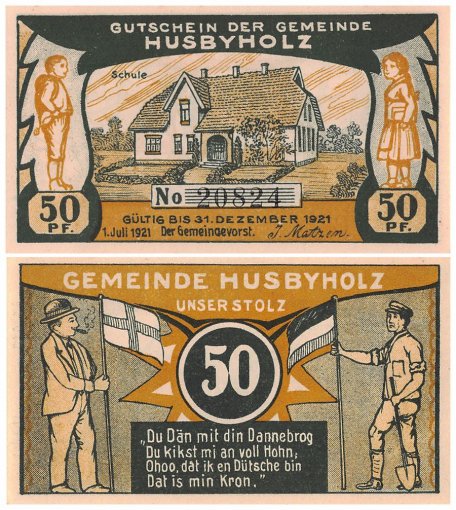 Husbyholz 50 Pfennig 6 Pieces Notgeld Set, 1921, Mehl # 638.1, UNC