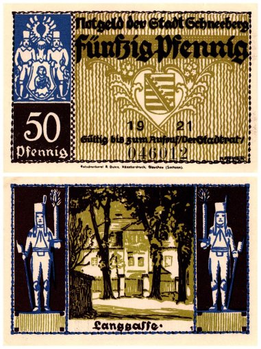 Schneeberg 50 Pfennig 6 Pieces Notgeld Set, 1921, Mehl #1190, UNC