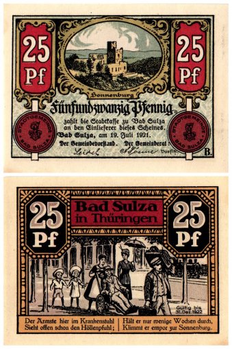 Sulza Bad 10 - 75 Pfennig 6 Pieces Notgeld Set, 1921, Mehl #1304, UNC