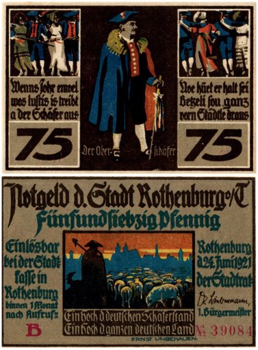 Rothenburg 75 Pfennig 4 Pieces Notgeld Set, 1921, Mehl #1142.4, UNC