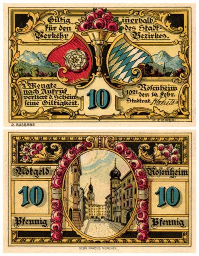 Rosenheim 5 - 50 Pfennig 6 Pieces Notgeld Set, 1921, Mehl #1134.2, UNC