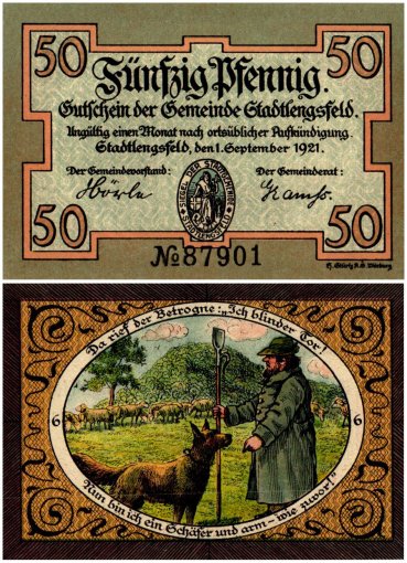 Stadtlengsfeld 50 Pfennig 4 Pieces Notgeld Set, 1921, Mehl #1251.1a, UNC