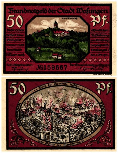 Wasungen 50-75 Pfennig 6 Pieces Notgeld Set, 1921, Mehl #1384, UNC