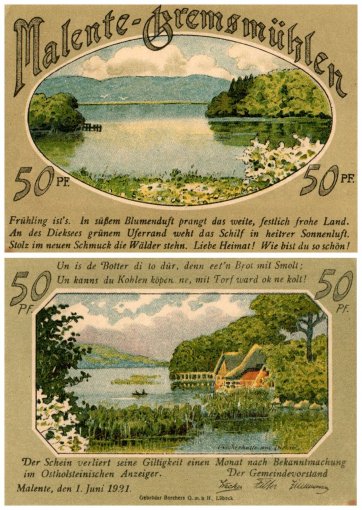 Malente - Gremsmuehlen 50 Pfennig 4 Pieces Notgeld Set, 1921, Mehl #864.3, UNC