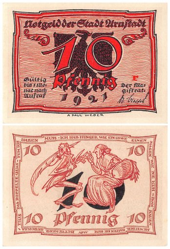Arnstadt 10 Pfennig 6 Pieces Notgeld Set, 1921, Mehl #43.1, UNC
