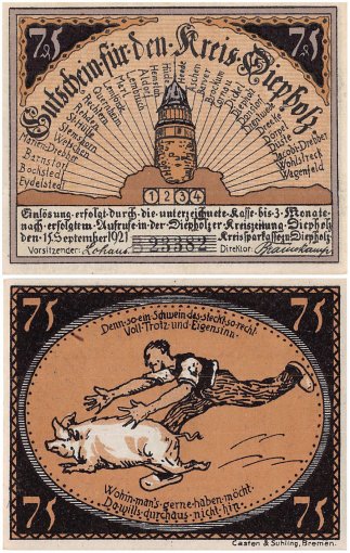 Diepholz 75 Pfennig 4 Pieces Notgeld Set, 1921, Mehl #273.4a, UNC
