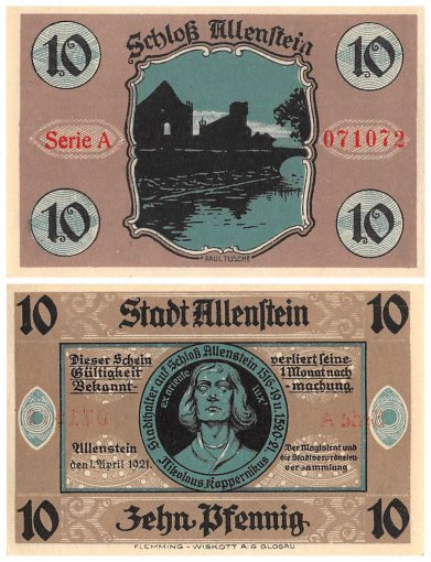 Allenstein - Poland 10-50 Pfennig 2 Pieces Notgeld Set, 1921, Mehl #13.1a, UNC
