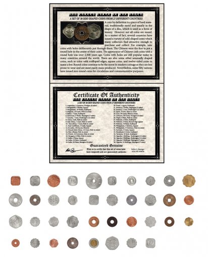 World Odd Shaped Coins: A Set of 38 Different Coins from Around the World, w/ COA