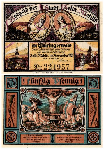 Zella-Mehlis 10 - 50 Pfennig 5 Pieces Notgeld Set, 1921, Mehl #1468, UNC