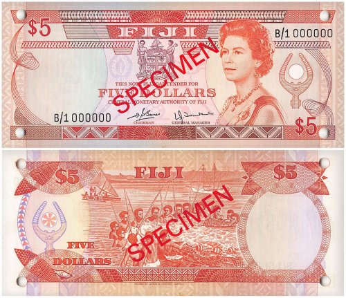 Fiji 1 - 10 Dollars 4 Pieces Banknote Set, 1980 ND, P-76s2-79s2, UNC, w/ Rust, Specimen