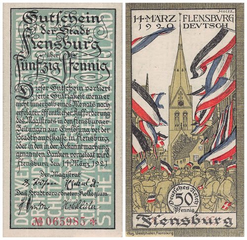 Flensburg 50 Pfennig 3 Pieces Notgeld Set, 1921, Mehl #369.7, UNC