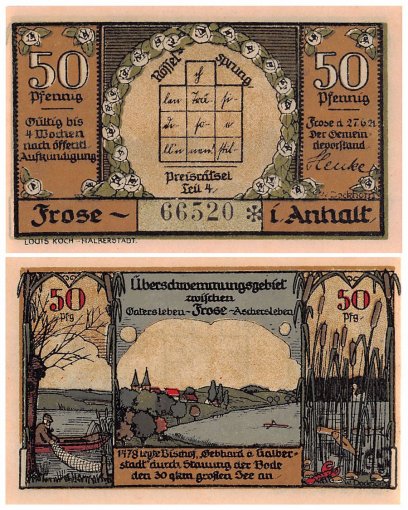 Frose 25 Pfennig-1 Mark 6 Pieces Notgeld Set, Mehl #398.3/4, UNC