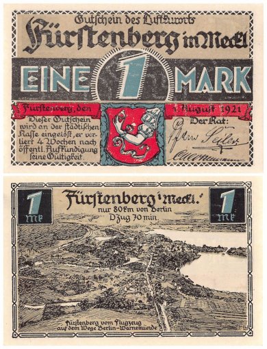 Fuerstenberg 10 Pfennig - 1 Mark 3 Pieces Notgeld Set, 1921, Mehl #402.8, UNC