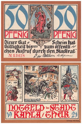 Kahla 10-50 Pfennig 3 Pieces Notgeld Set, 1921, Mehl # 668.1a, UNC