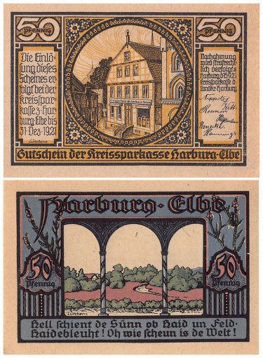 Harburg 50 Pfennig 4 Pieces Notgeld Set, 1921, Mehl # 580, UNC