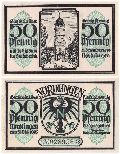 Noerdlingen 50 Pfennig 4 Pieces Notgeld Set, 1918, Mehl #978.11, UNC