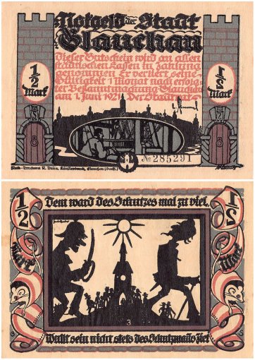 Glauchau 1/2 Mark 6 Pieces Notgeld Set, 1921, Mehl # 436.3, UNC
