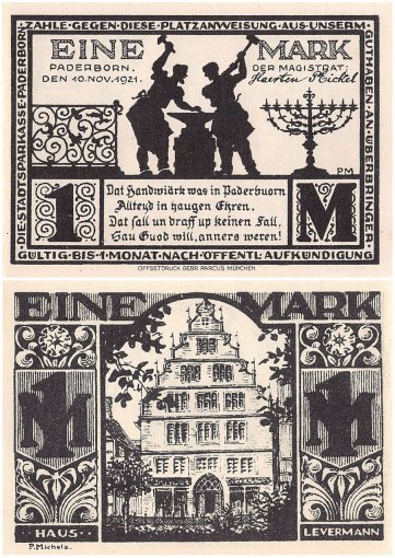 Paderborn 25 Pfennig - 2 Mark 5 Pieces Notgeld Set, 1921, Mehl #1043.6, UNC