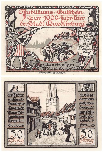 Quedlinburg 50 Pfennig 6 Pieces Notgeld Set, 1922, Mehl #1087.5, UNC