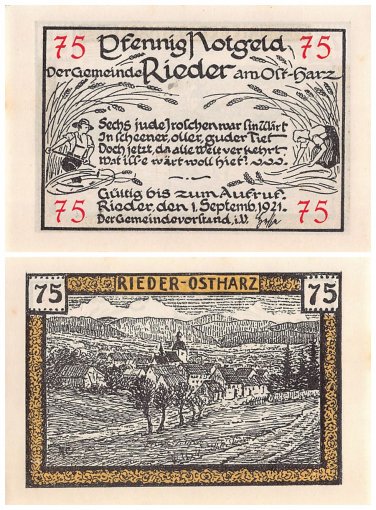 Rieder 10 - 75 Pfennig 4 Pieces Notgeld Set, 1921, Mehl #1122.1, UNC