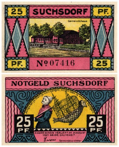 Suchsdorf 25 - 50 Pfennig 8 Pieces Notgeld Set, Mehl #1291.1, UNC