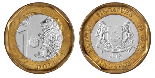 Singapore 5 Cents-1 Dollar, 5 Pieces Coin Set, 2013-2014, KM #314-348, Mint