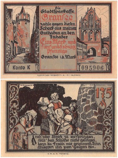 Gransee 25 Pfennig - 1.75 Mark 5 Pieces Notgeld Set, 1921 ND, Mehl # 465.1a, UNC