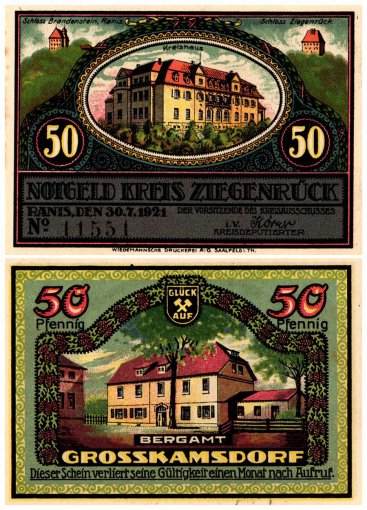 Ziegenruck 50 Pfennig 6 Pieces Notgeld Set, 1921, Mehl #1471.1, UNC