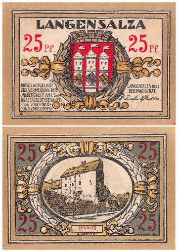 Langensalza - Bad 25 Pfennig 6 Pieces Notgeld Set, 1921, Mehl #770.1, UNC