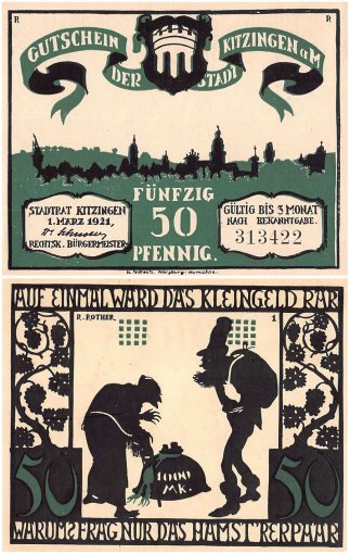 Kitzingen 50 Pfennig 6 Pieces Notgeld Set, 1921, Mehl #702, UNC