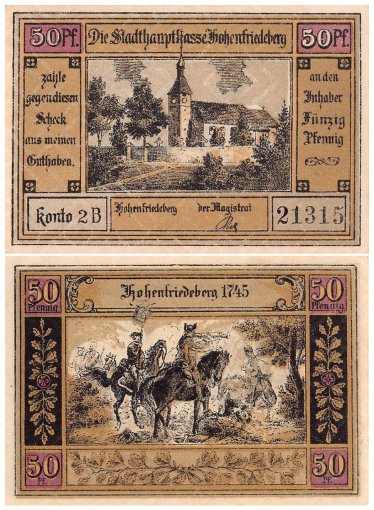 Hohenfriedberg 25 Pfennig - 1.25 Mark 10 Pieces Notgeld Set, Mehl # 620, UNC