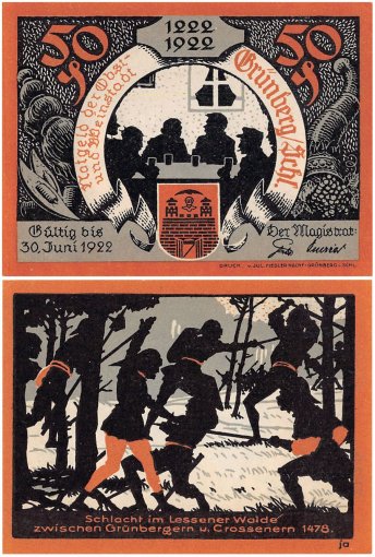 Gruenberg in Schlesien 50-75  Pfennig 7 Pieces Notgeld Set, 1922, Mehl #489.5a, UNC