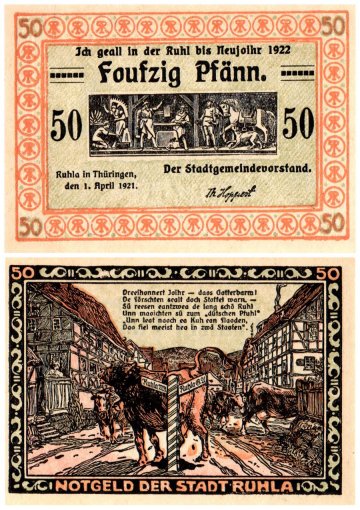 Ruhla 50 Pfennig 6 Pieces Notgeld Set, 1921, Mehl #1153.2, UNC