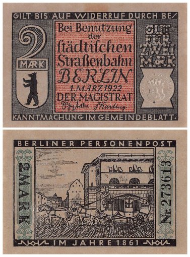 Berlin 2 Mark 10 Pieces Notgeld Banknote Set, 1922, Mehl #92.3, UNC