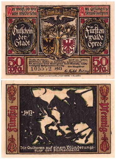 Fuerstenwalde 20-50 Pfennig 9 Pieces Notgeld Set, 1921, Mehl #403, UNC