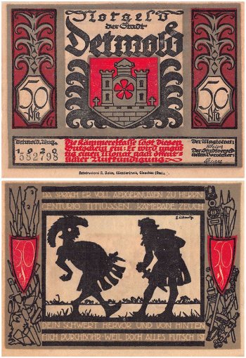 Detmold 50 Pfennig 10 Pieces Notgeld Set, 1920, Mehl #268.8, UNC