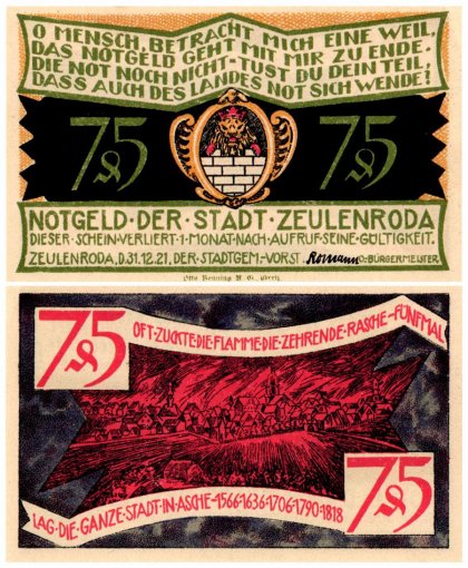 Zeulenroda 50 - 75 Pfennig 10 Pieces Notgeld Set, 1921, Mehl #1470.2, UNC