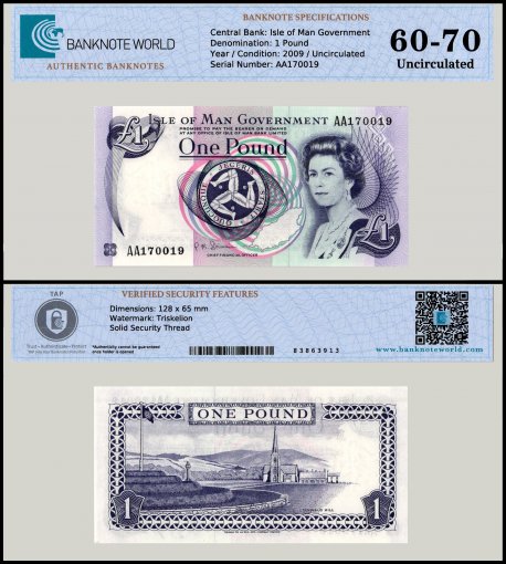 Isle of Man 1 Pound Banknote, 2009 ND, P-40c, UNC, TAP 60-70 Authenticated